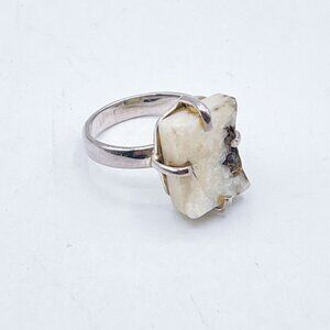 925 Sterling Silver Raw White Stone Ring 8